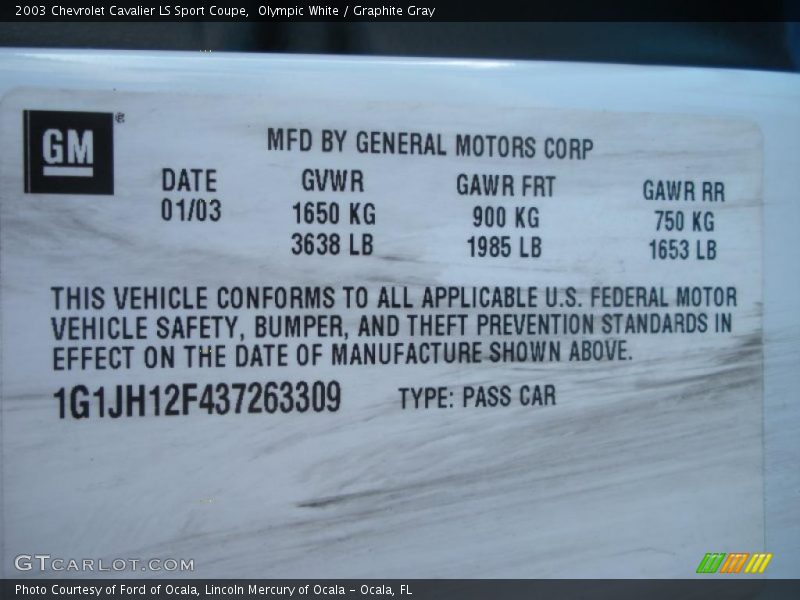 Olympic White / Graphite Gray 2003 Chevrolet Cavalier LS Sport Coupe