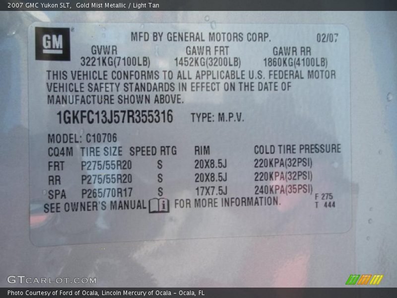 Gold Mist Metallic / Light Tan 2007 GMC Yukon SLT
