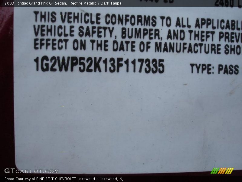 Redfire Metallic / Dark Taupe 2003 Pontiac Grand Prix GT Sedan