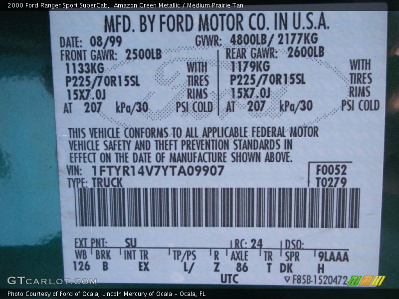 Amazon Green Metallic / Medium Prairie Tan 2000 Ford Ranger Sport SuperCab