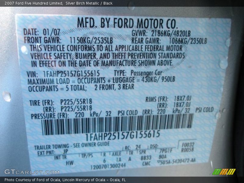 Silver Birch Metallic / Black 2007 Ford Five Hundred Limited