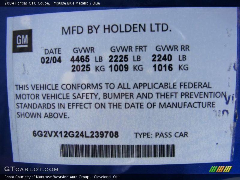 Impulse Blue Metallic / Blue 2004 Pontiac GTO Coupe