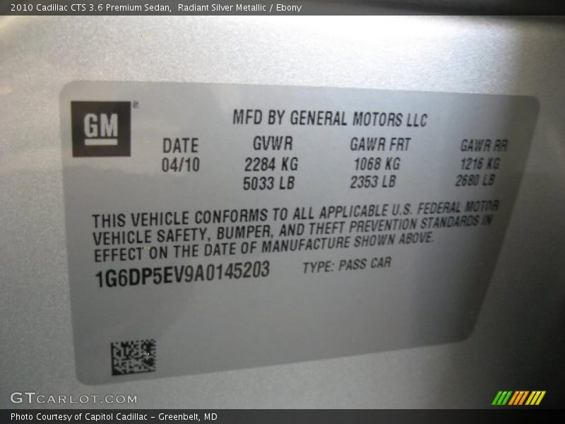 Radiant Silver Metallic / Ebony 2010 Cadillac CTS 3.6 Premium Sedan