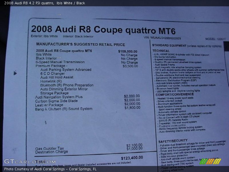 Ibis White / Black 2008 Audi R8 4.2 FSI quattro