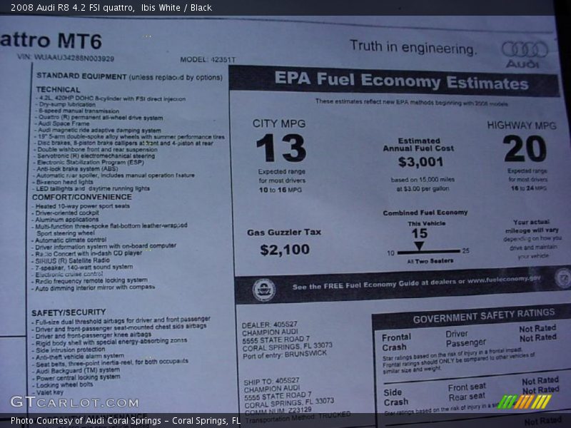 Ibis White / Black 2008 Audi R8 4.2 FSI quattro