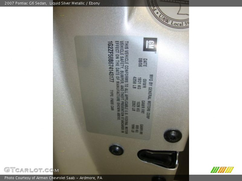 Liquid Silver Metallic / Ebony 2007 Pontiac G6 Sedan