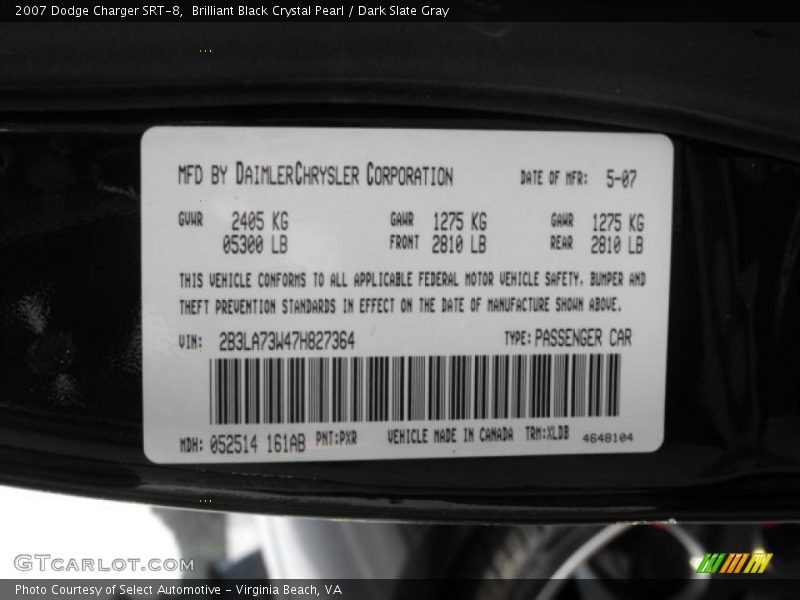 Brilliant Black Crystal Pearl / Dark Slate Gray 2007 Dodge Charger SRT-8