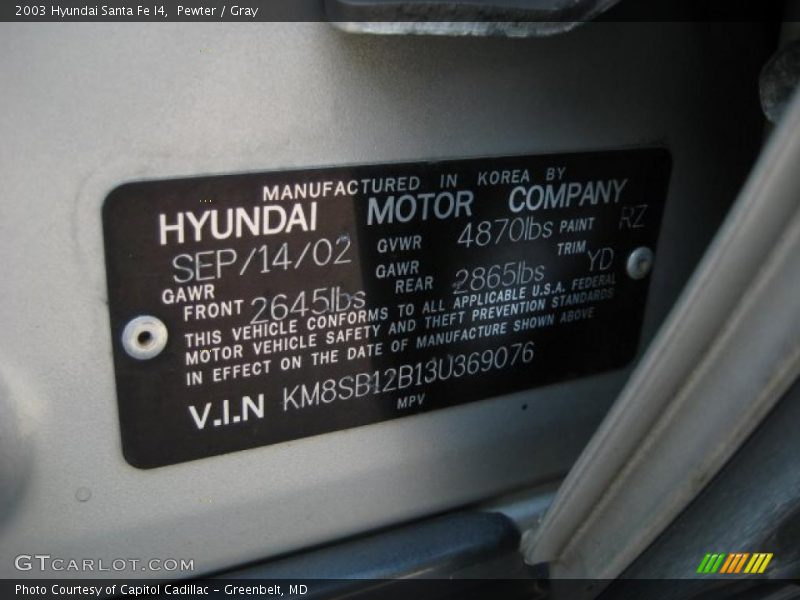 Pewter / Gray 2003 Hyundai Santa Fe I4