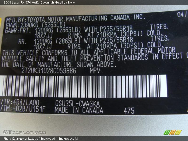 Savannah Metallic / Ivory 2008 Lexus RX 350 AWD