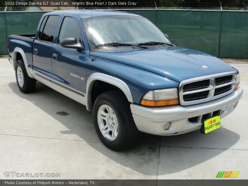 Atlantic Blue Pearl / Dark Slate Gray 2002 Dodge Dakota SLT Quad Cab