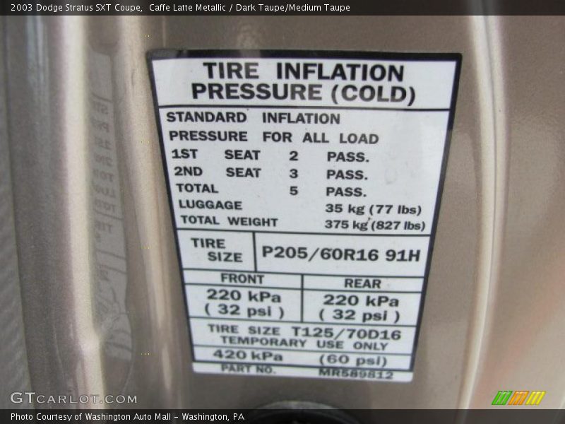 Caffe Latte Metallic / Dark Taupe/Medium Taupe 2003 Dodge Stratus SXT Coupe