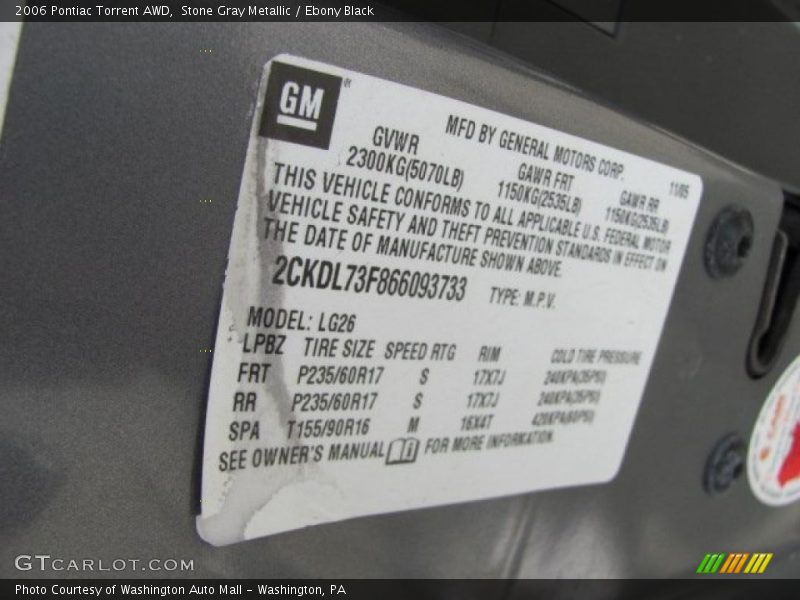 Stone Gray Metallic / Ebony Black 2006 Pontiac Torrent AWD