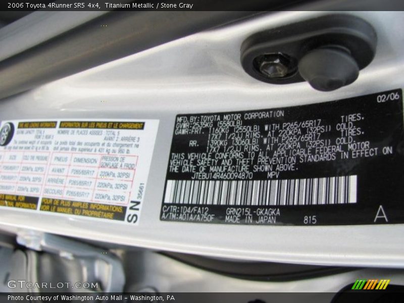 Titanium Metallic / Stone Gray 2006 Toyota 4Runner SR5 4x4