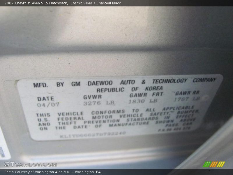 Cosmic Silver / Charcoal Black 2007 Chevrolet Aveo 5 LS Hatchback