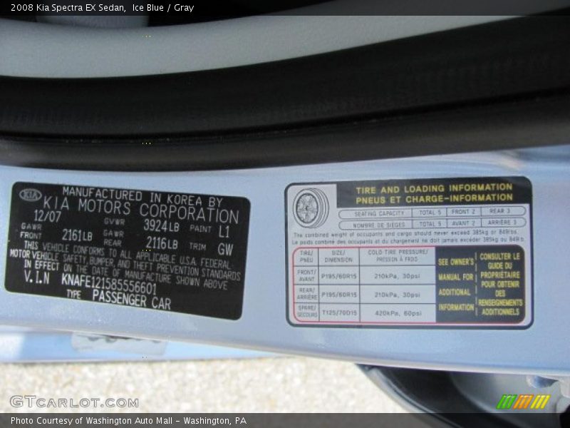 Ice Blue / Gray 2008 Kia Spectra EX Sedan