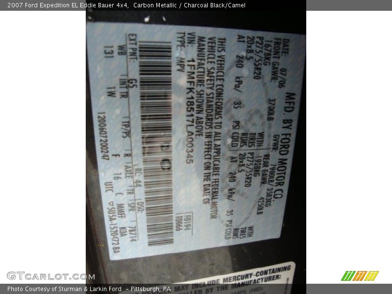 Carbon Metallic / Charcoal Black/Camel 2007 Ford Expedition EL Eddie Bauer 4x4