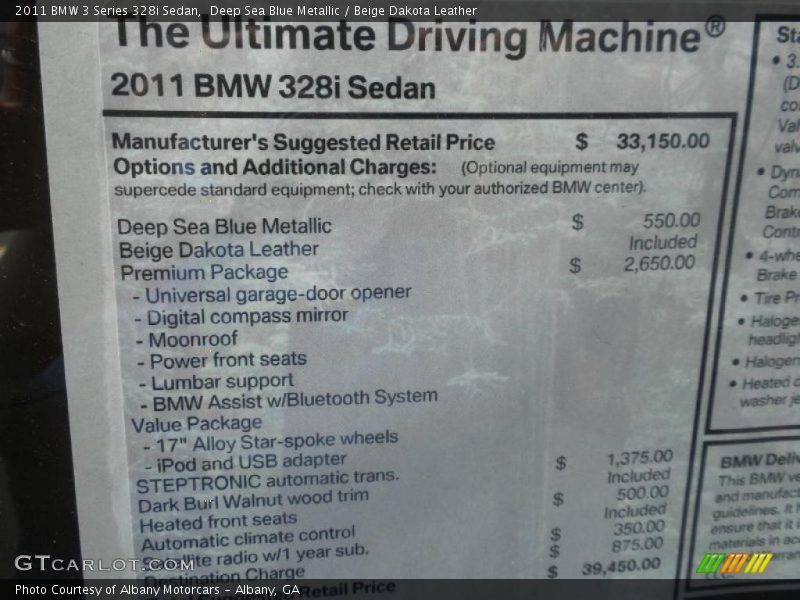 Deep Sea Blue Metallic / Beige Dakota Leather 2011 BMW 3 Series 328i Sedan