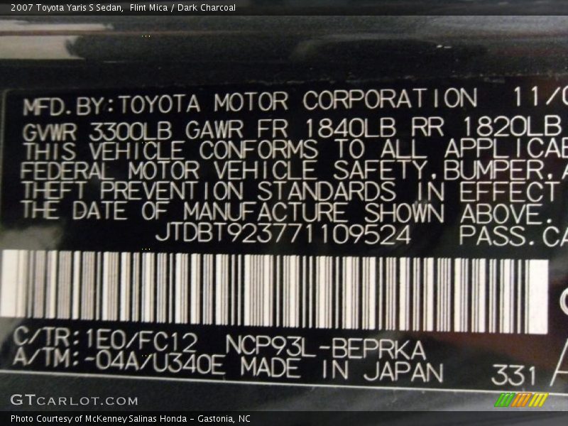 Flint Mica / Dark Charcoal 2007 Toyota Yaris S Sedan