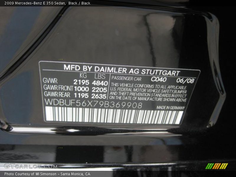 Black / Black 2009 Mercedes-Benz E 350 Sedan