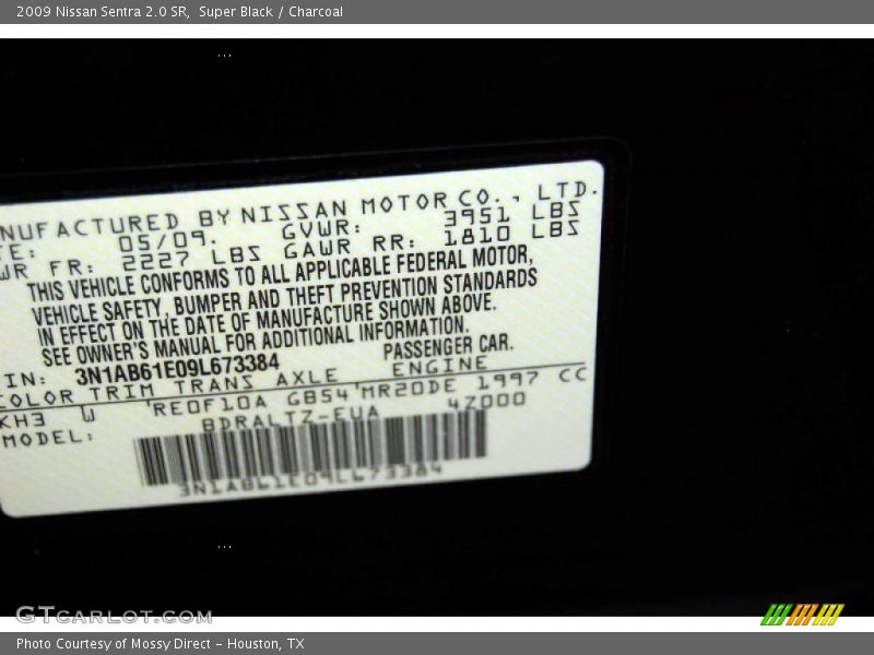 Super Black / Charcoal 2009 Nissan Sentra 2.0 SR