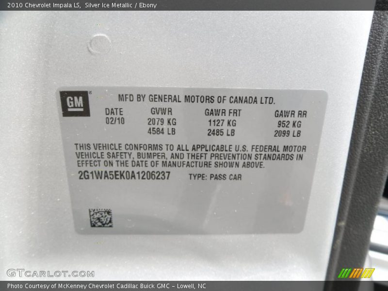 Silver Ice Metallic / Ebony 2010 Chevrolet Impala LS