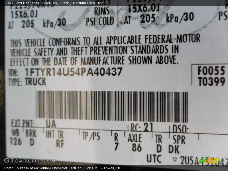 Black / Medium Dark Flint 2004 Ford Ranger XL SuperCab