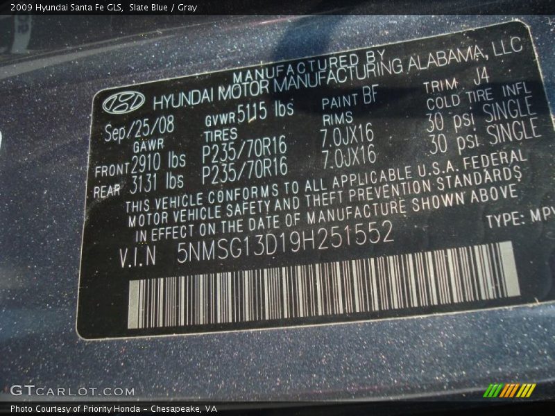 Slate Blue / Gray 2009 Hyundai Santa Fe GLS