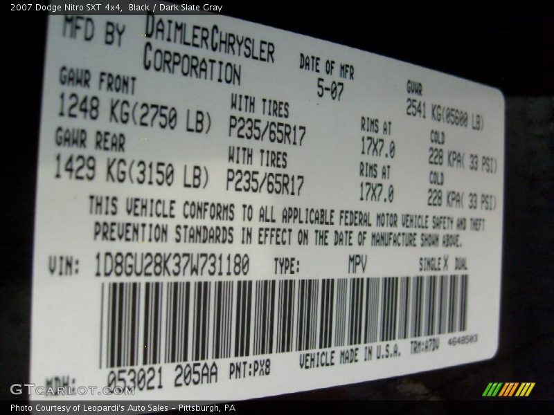 Black / Dark Slate Gray 2007 Dodge Nitro SXT 4x4