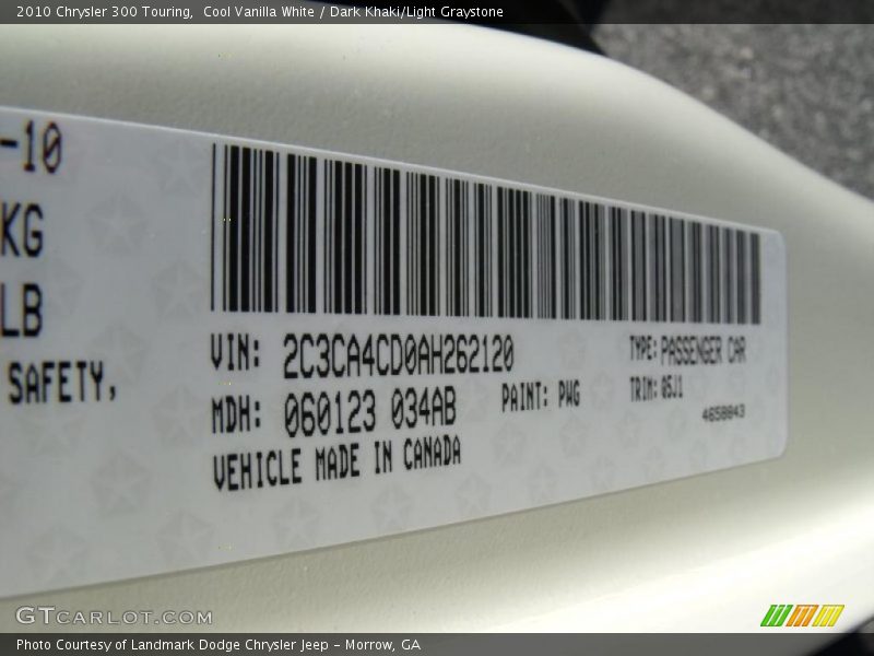 Cool Vanilla White / Dark Khaki/Light Graystone 2010 Chrysler 300 Touring