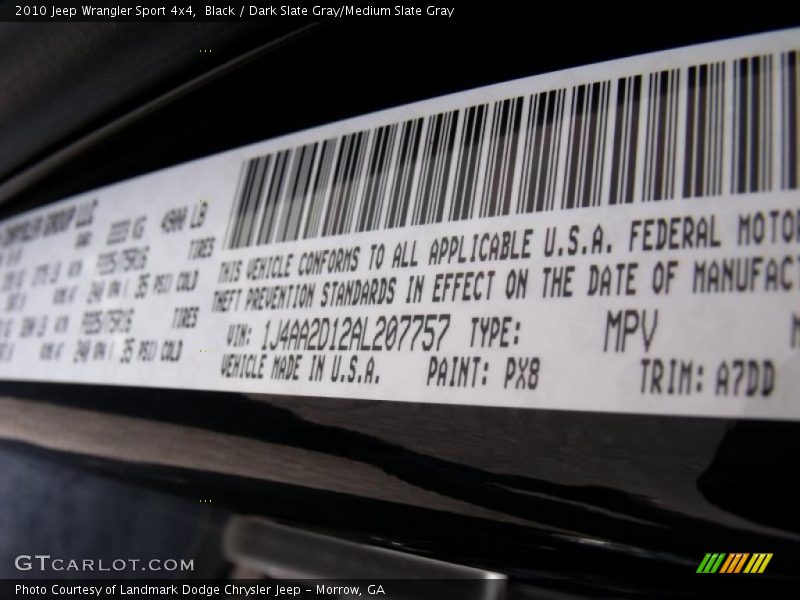 Black / Dark Slate Gray/Medium Slate Gray 2010 Jeep Wrangler Sport 4x4