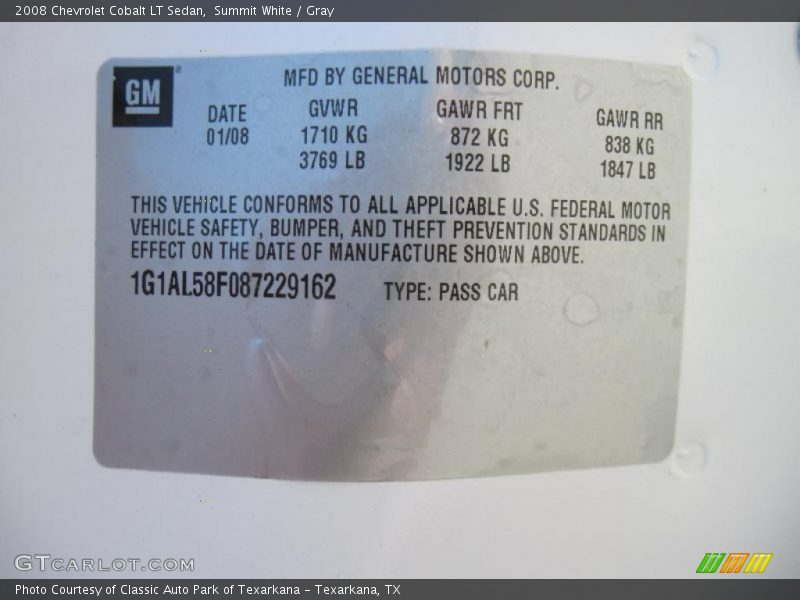 Summit White / Gray 2008 Chevrolet Cobalt LT Sedan