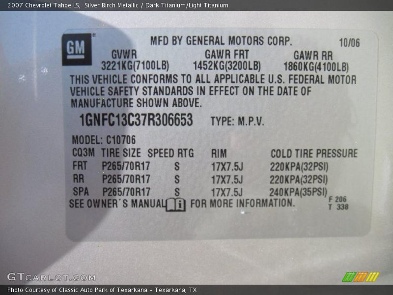 Silver Birch Metallic / Dark Titanium/Light Titanium 2007 Chevrolet Tahoe LS
