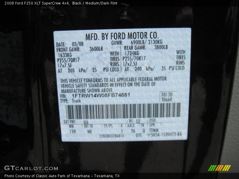 Black / Medium/Dark Flint 2008 Ford F150 XLT SuperCrew 4x4