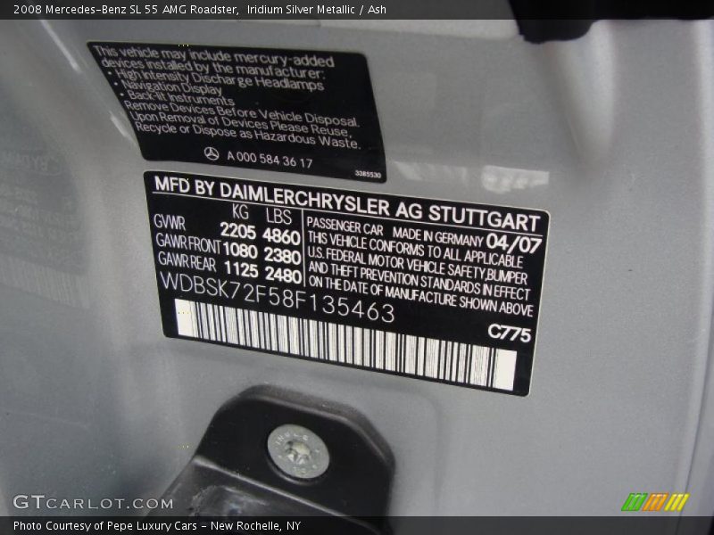 2008 SL 55 AMG Roadster Iridium Silver Metallic Color Code 775