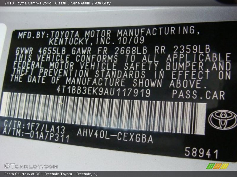 Classic Silver Metallic / Ash Gray 2010 Toyota Camry Hybrid