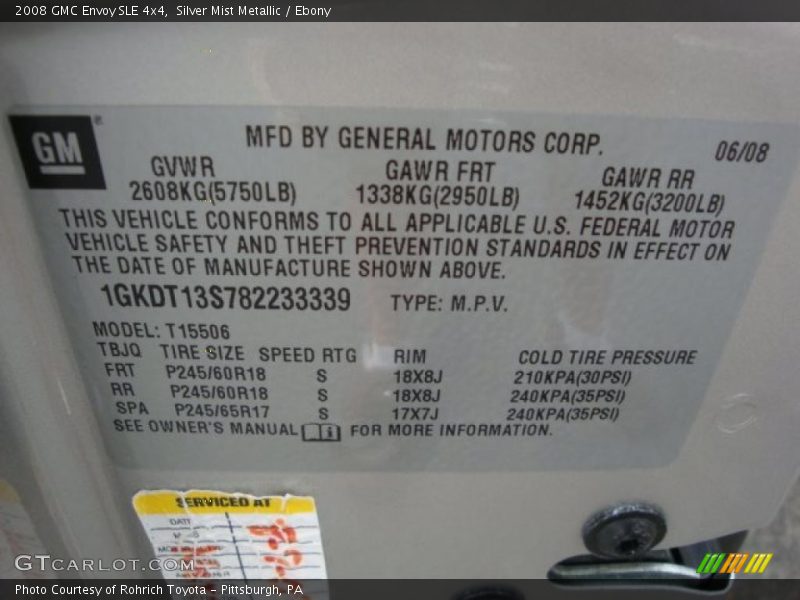 Silver Mist Metallic / Ebony 2008 GMC Envoy SLE 4x4