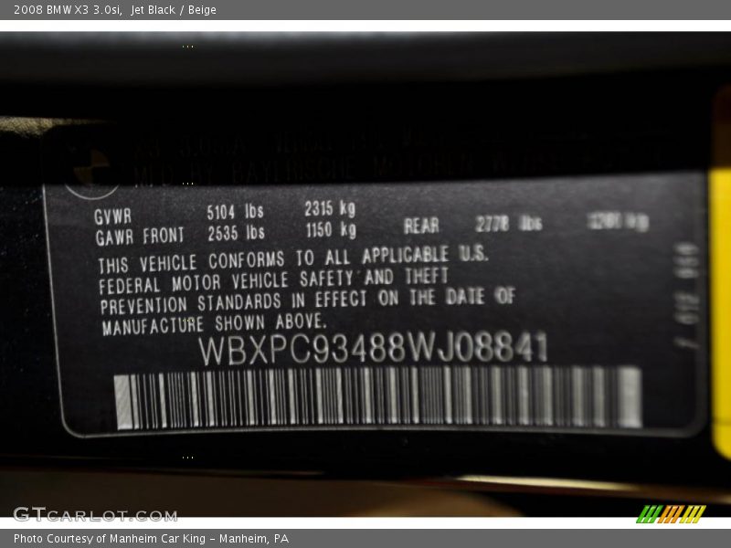 Jet Black / Beige 2008 BMW X3 3.0si