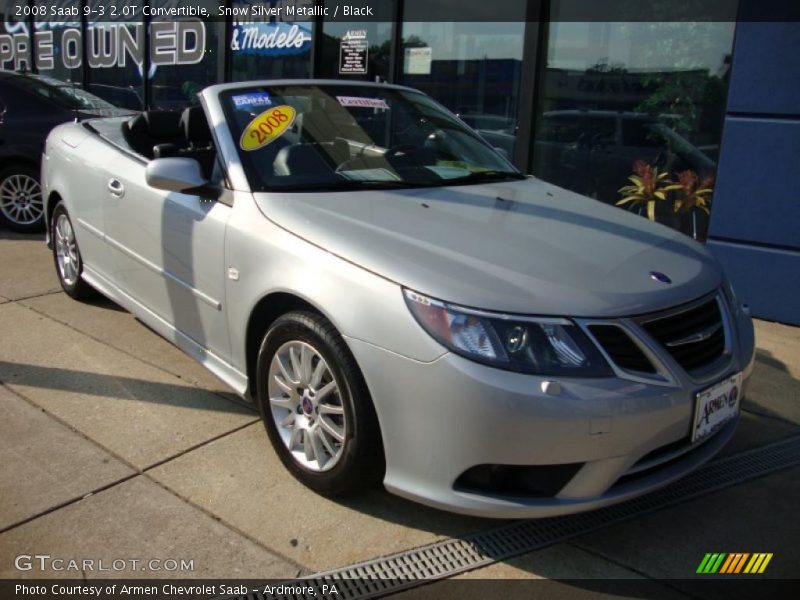 Snow Silver Metallic / Black 2008 Saab 9-3 2.0T Convertible