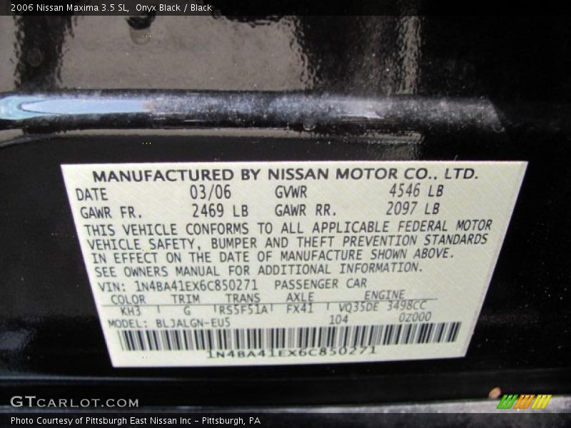 Onyx Black / Black 2006 Nissan Maxima 3.5 SL