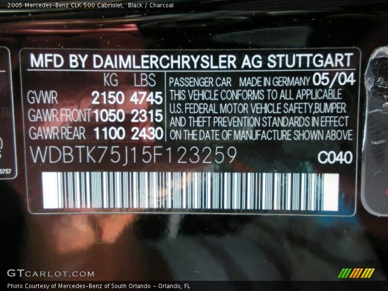 Black / Charcoal 2005 Mercedes-Benz CLK 500 Cabriolet