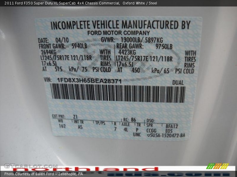 Oxford White / Steel 2011 Ford F350 Super Duty XL SuperCab 4x4 Chassis Commercial