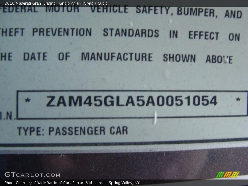 Grigio Alfieri (Grey) / Cuoio 2010 Maserati GranTurismo
