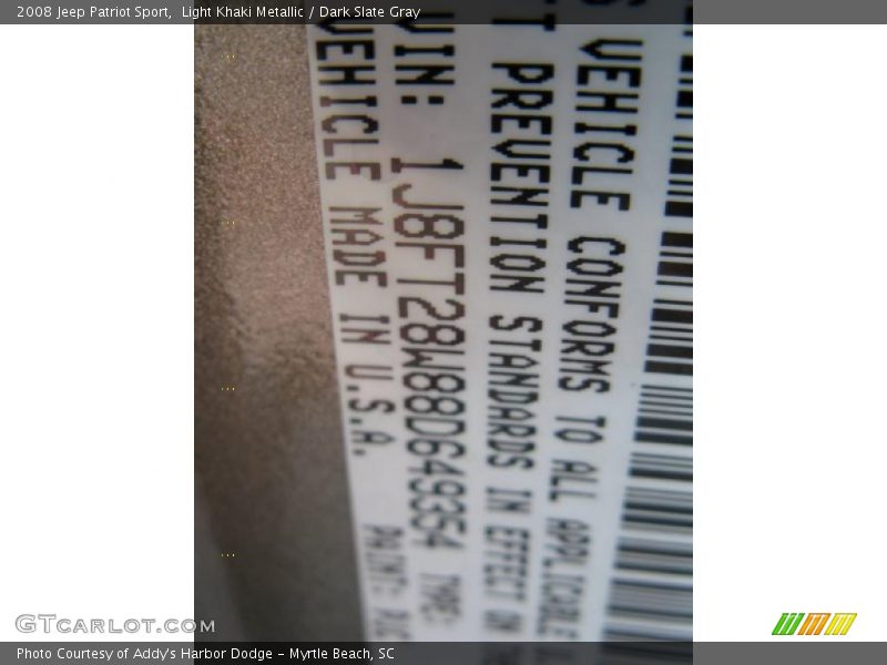 Light Khaki Metallic / Dark Slate Gray 2008 Jeep Patriot Sport