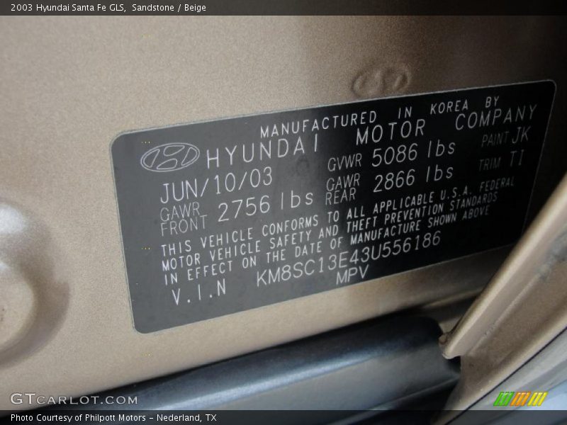 Sandstone / Beige 2003 Hyundai Santa Fe GLS