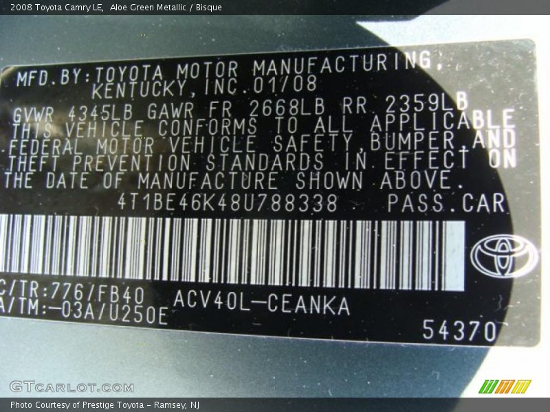 Aloe Green Metallic / Bisque 2008 Toyota Camry LE