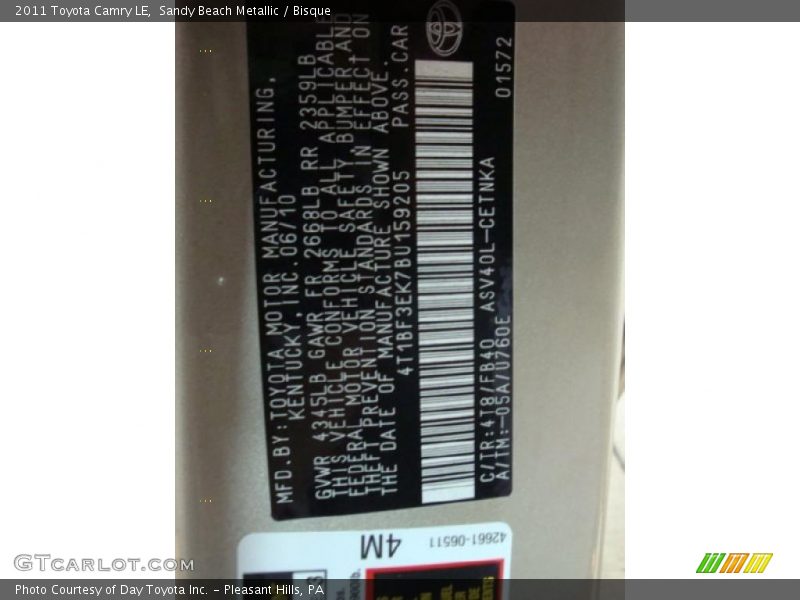Sandy Beach Metallic / Bisque 2011 Toyota Camry LE