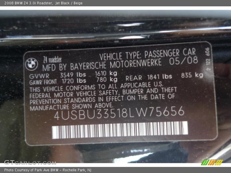 Jet Black / Beige 2008 BMW Z4 3.0i Roadster