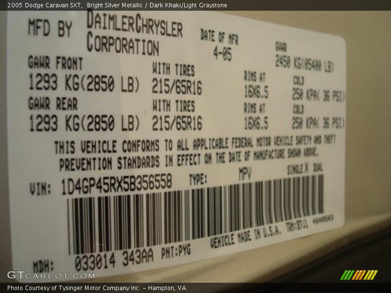 Bright Silver Metallic / Dark Khaki/Light Graystone 2005 Dodge Caravan SXT