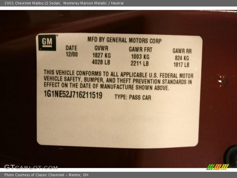 Monterey Maroon Metallic / Neutral 2001 Chevrolet Malibu LS Sedan