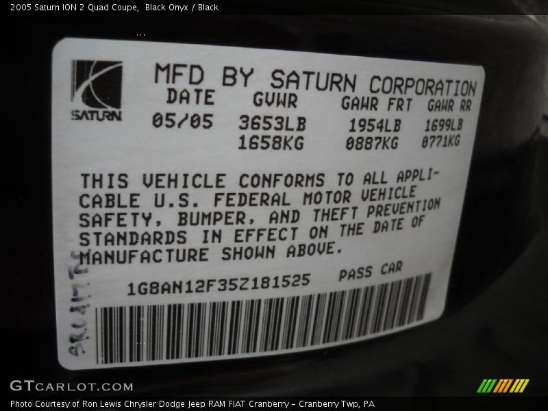 Black Onyx / Black 2005 Saturn ION 2 Quad Coupe